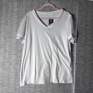 Misifi SS Sheer Sleeve Top Tee T-Shirt, White, XL